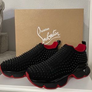 Louboutin Mens Black Spike-Sock Shoe
